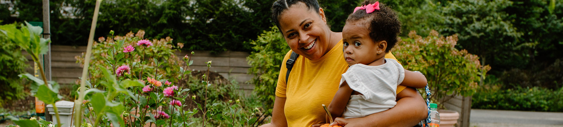 mother and child at the garden