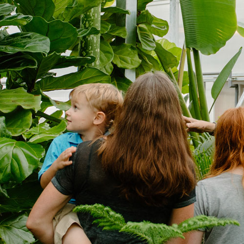 mother and a child visitng the green house